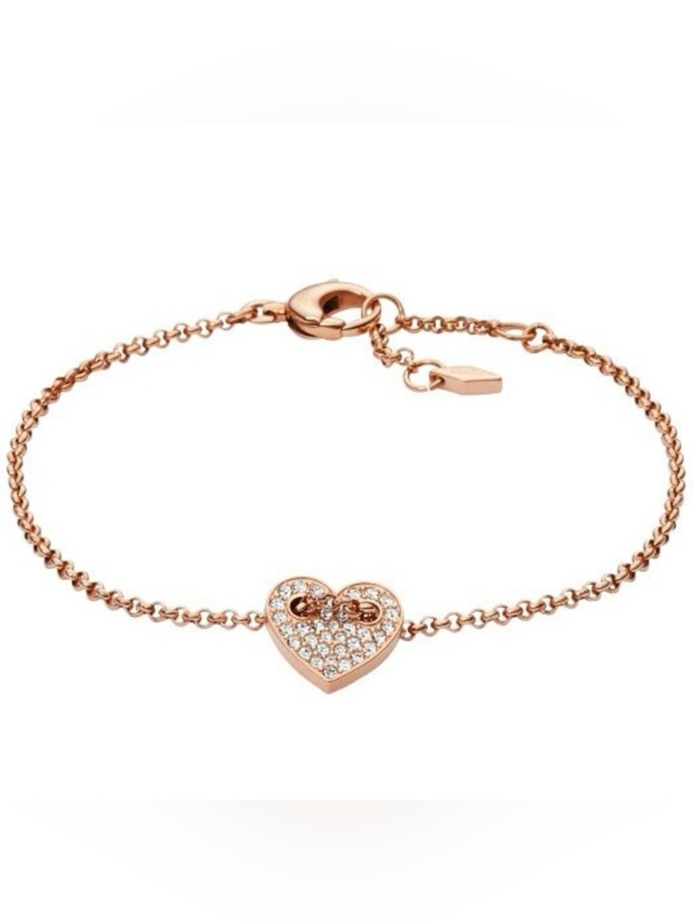 Fossil Brand Rose Gold Heart Crystal Bracelet